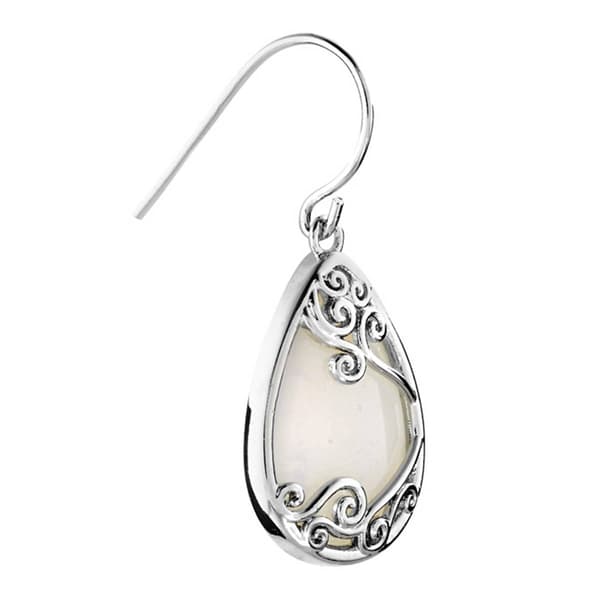 Athra Fine Silver Plated & Opalite Glass Scroll Drop Earrings