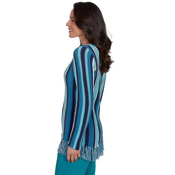 Womens Hearts of Palm Autumn Breeze Long Sleeve Stripe Sweater