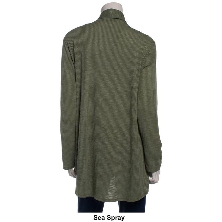 Plus Size Cure Open Front Solid Smocked Yoke Cardigan