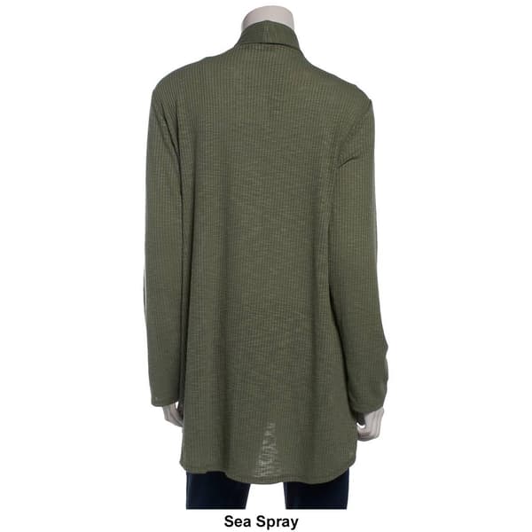 Plus Size Cure Open Front Solid Smocked Yoke Cardigan