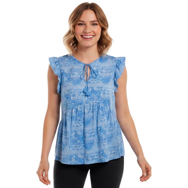 Womens Absolutely Famous Flutter Sleeve Tie Neck Blouse