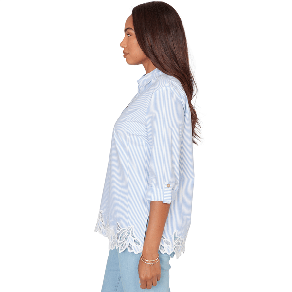 Womens Ruby Rd. French Riviera Coastal Stripe Lace Hem Blouse