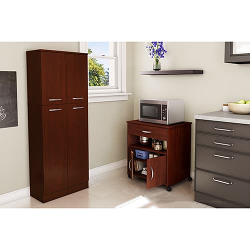 South Shore Axess Microwave Cart on Wheels-Cherry