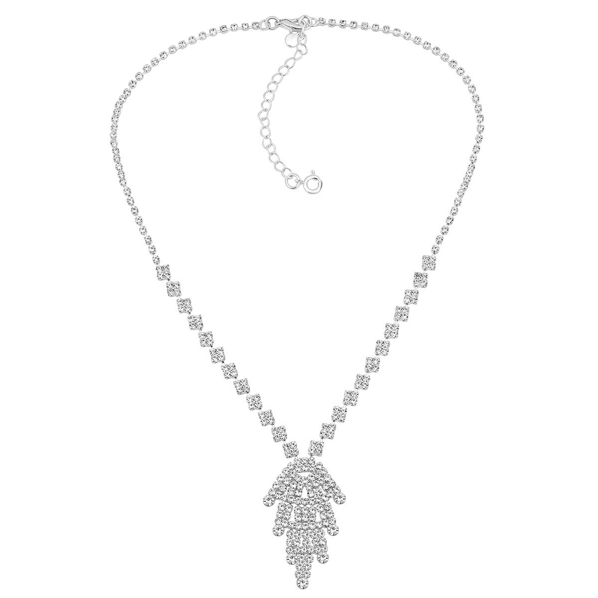Roman Silver-Tone Crystal Chain Pendant Necklace
