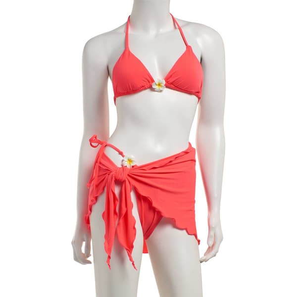 Juniors Mykonos Blue 3pc. Coral Swim Set with Sarong