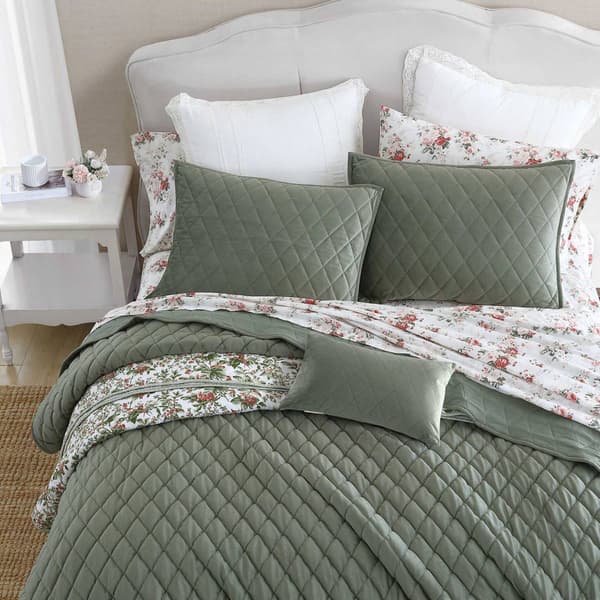 Laura Ashley Solid Diamond Stitch Velvet-Textured Quilt Set