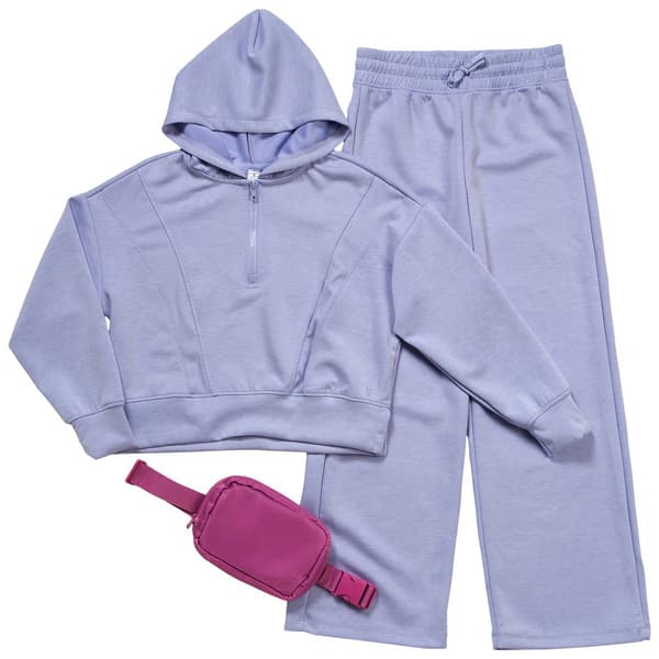 Girls (7-14) Yogalicious(R) Zip 1/4 Long Sleeve w/ Wide  Leg Pant - image 