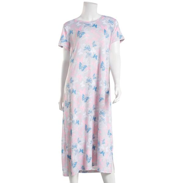 Womens White Orchid Short Sleeve 46in. Butterfly Nightgown - image 