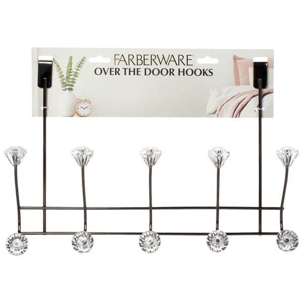 Farberware(R) 5 Over the Door Hooks Black with Crystals - image 