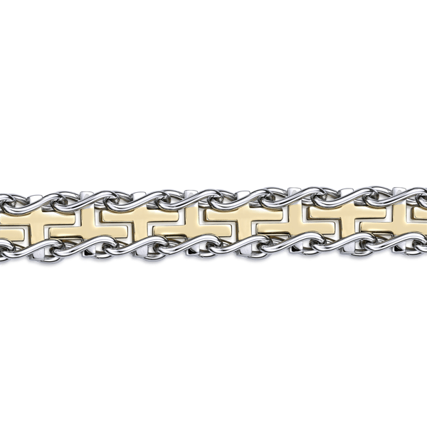 Mens Lynx Stwo-tone Stainless Steel Railroad Bracelet