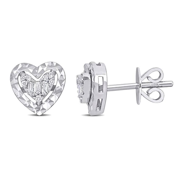 Sophia B 1/10ctw. Baguette Diamond Heart Post Earrings - image 