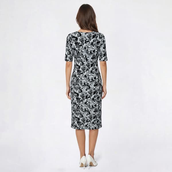 Petite Connected Apparel Elbow Sleeve Leaf Side Slit Sheath Dress