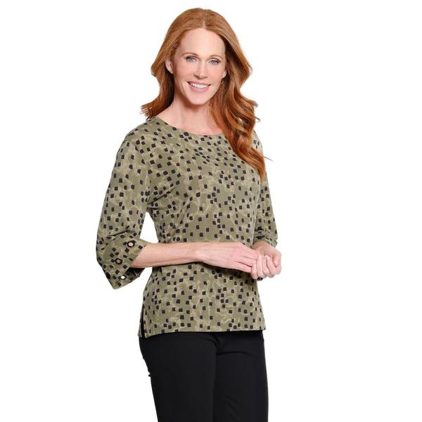 Womens Multiples 3/4 Sleeve Square Dot Blouse