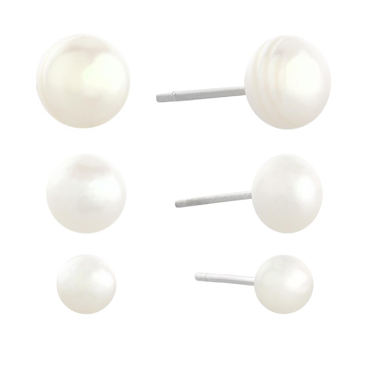 Athra Sterling Silver 3pc. Pearl Stud Earrings Set
