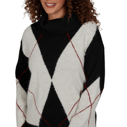 Womens Skye’s the Limit Fashion Essentials Cowl Argyle Sweater