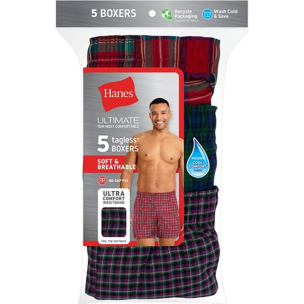 Mens Hanes&#174; Ultimate&#174; 5pk. Tartan Boxers