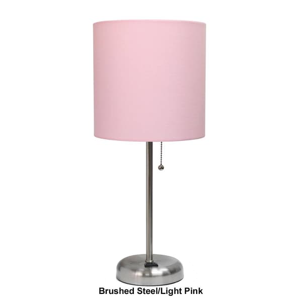 LimeLights White Stick Lamp w/Charging Outlet & Fabric Shade