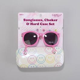 Girls Capelli&#40;R&#41; New York 3pc. Solid Sunglasses & Smiley Case