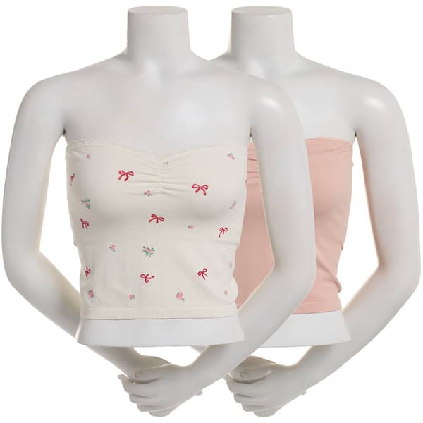 Juniors Pink Rose 2pk. Teddy Flowers & Bow Tube Tops w/ Lace Trim
