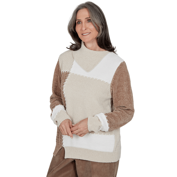 Petite Alfred Dunner Sunset Ridge Color Block Chenille Sweater