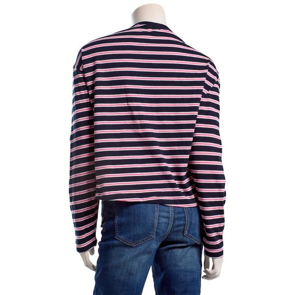 Juniors Hunter & Brown Long Sleeve Oversized Stripe Tee