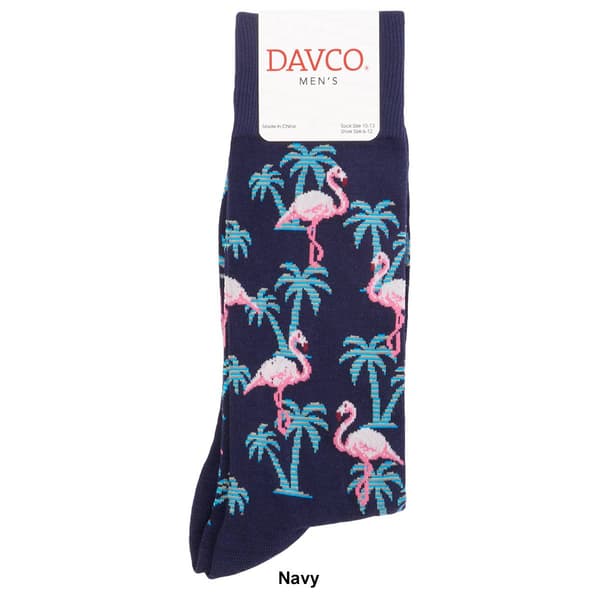 Mens Davco Flamingo Palm Tree Novelty Crew Socks