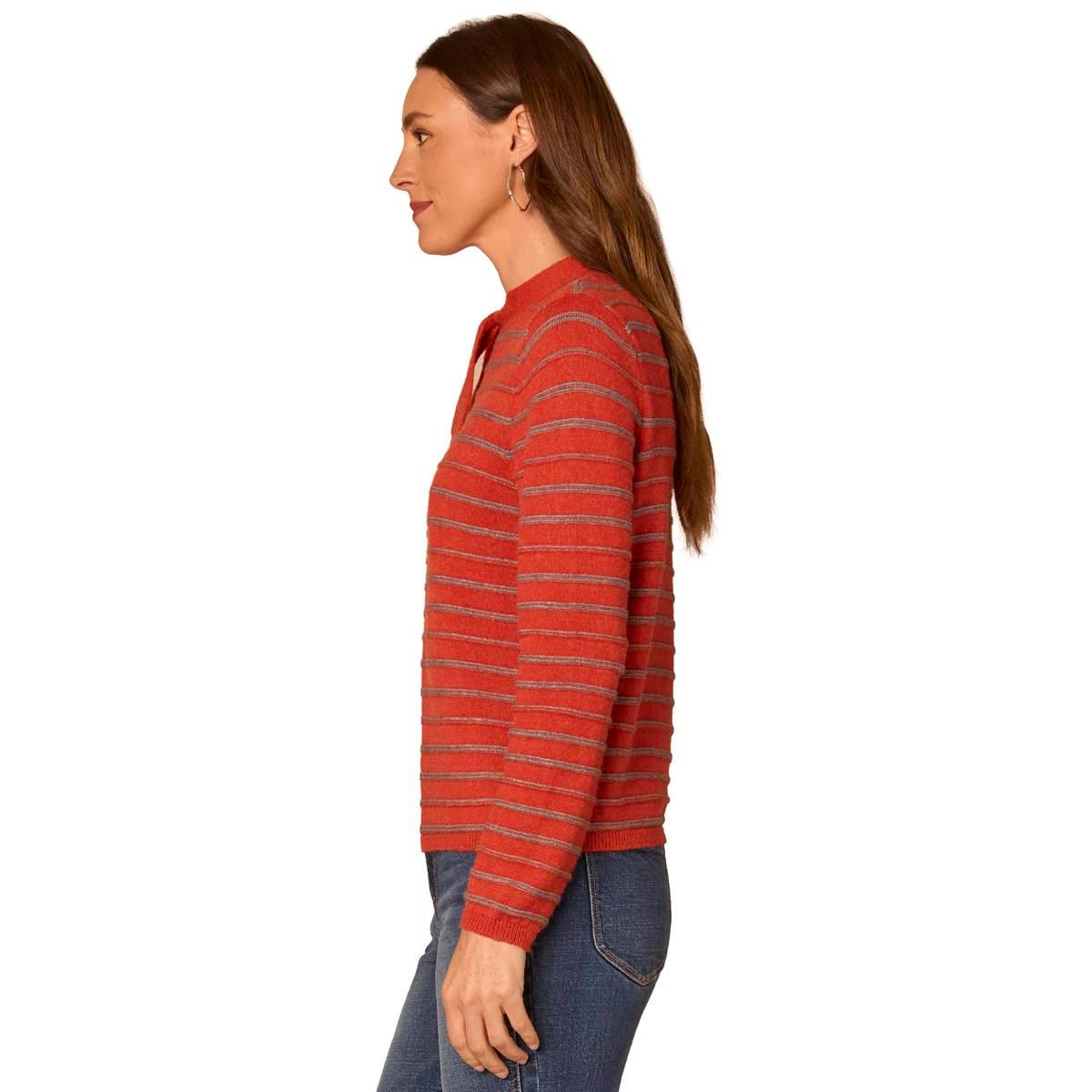 Womens Democracy Long Sleeve Tie Neck Stripe Sweater
