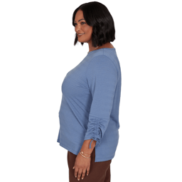 Plus Size Ruby Rd. Romance On The Ranch Ruch Sleeve Blouse