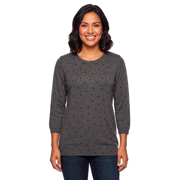 Petite Emily Daniels 3/4 Sleeve Dot Rhinestone Sweater