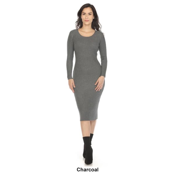 Womens White Mark Long Sleeve Rib Midi Sweater Dress