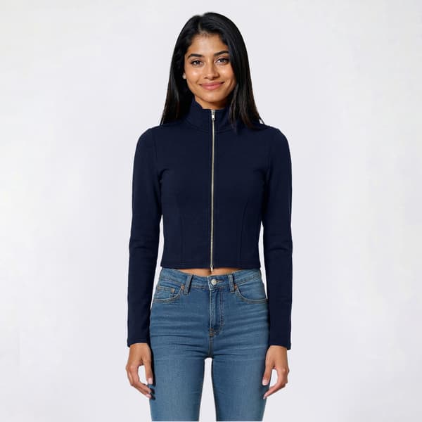 Juniors Soft Air Full Double Zip Mock Neck Jacket - image 