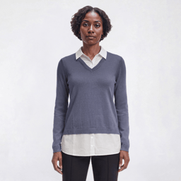 Womens Adrianna Papell Long Sleeve V-Neck 2Fer Solid Sweater