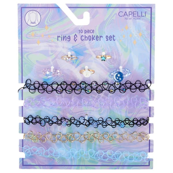 Girls Capelli New York 10pc. Star & Moon Choker & Ring Set - image 