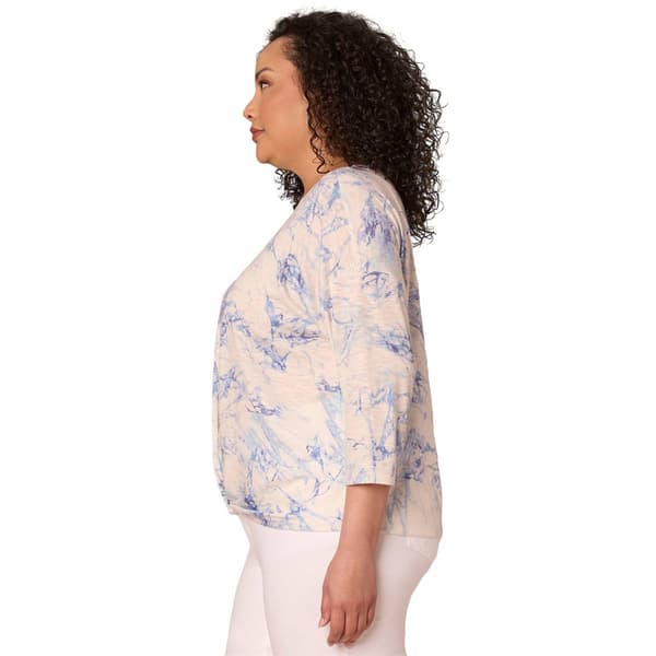 Plus Size Democracy 3/4 Sleeve Twist Hem Marble Knit Blouse