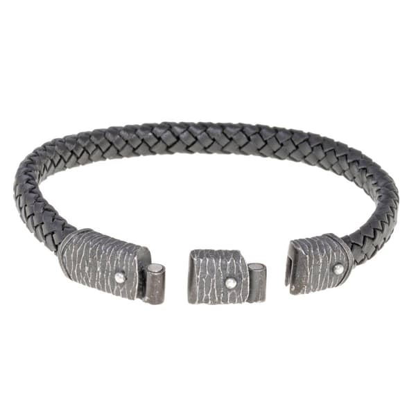 Mens Lynx Black Braided Leather Bracelet