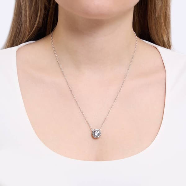Athra Silver Plated Crystal Round Station Pendant Necklace