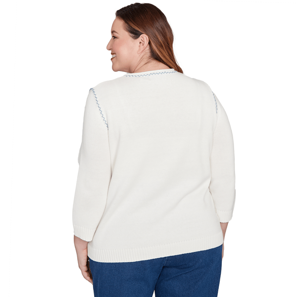 Plus Size Alfred Dunner Hilton Head Denim Floral Sweater