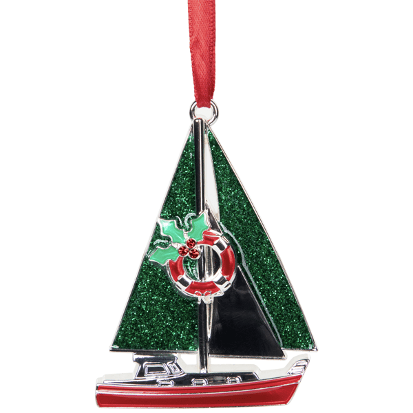 Northlight Sailboat with Holly Life Preserver Christmas Ornament