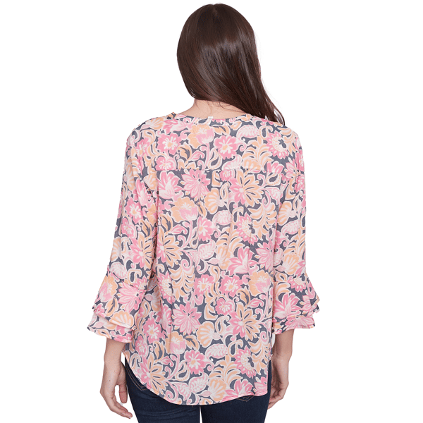 Womens Ruby Rd. Color Crush Garden Floral Ruffle Sleeve Blouse
