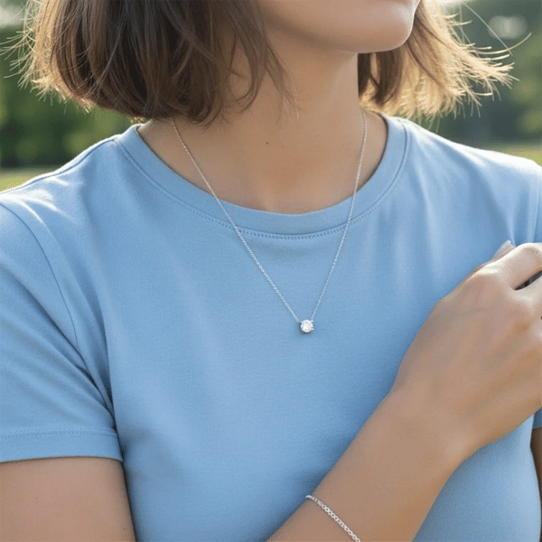 Saffron Sterling Silver Moissanite Diamond Pendant Necklace