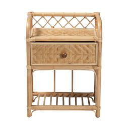 Baxton Studio Kobie Natural Brown Rattan 1-Drawer Nightstand