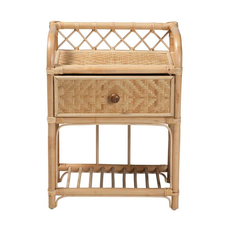 Baxton Studio Kobie Natural Brown Rattan 1-Drawer Nightstand