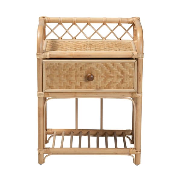Baxton Studio Kobie Natural Brown Rattan 1-Drawer Nightstand