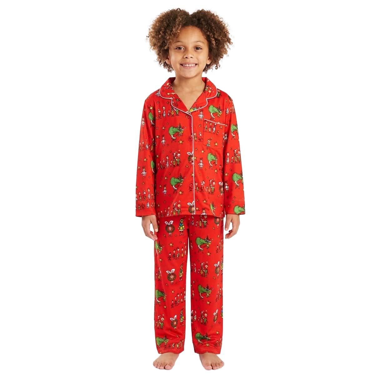 Kids Grinch Long Sleeve Whoville Notch Collar Pajama Set