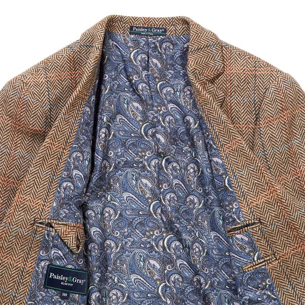 Mens Paisley & Gray Herringbone Notch Jacket - Brown/Orange