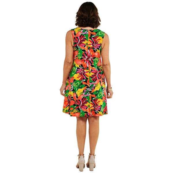 Womens Nina Leonard Sleeveless Print Swing Dress - Black/Guava