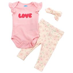 Baby Girl (NB-9M) bon bebe(R) Love Bodysuit Pants Set w/ Headband