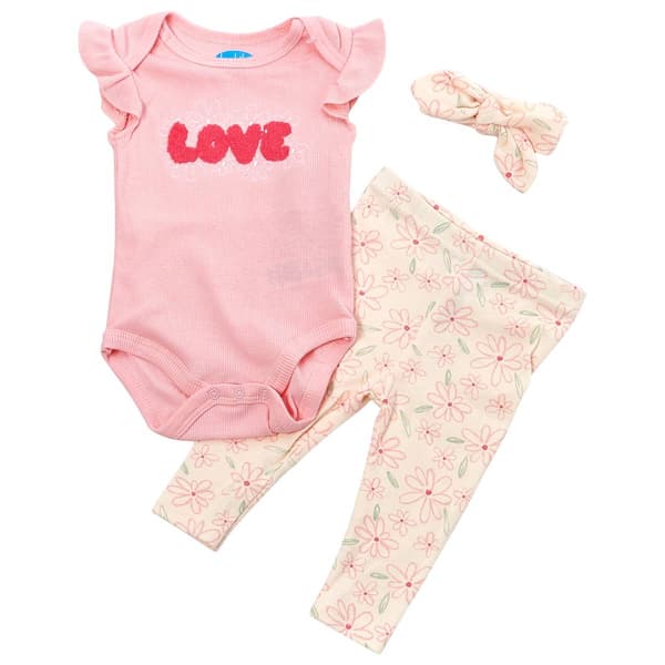 Baby Girl (NB-9M) bon bebe(R) Love Bodysuit Pants Set w/ Headband - image 