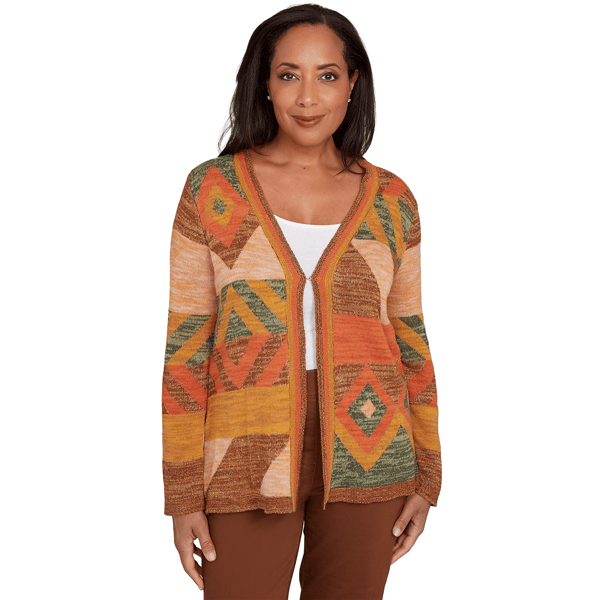Womens Alfred Dunner Mount Laurel Patchwork Long Sleeve Cardigan
