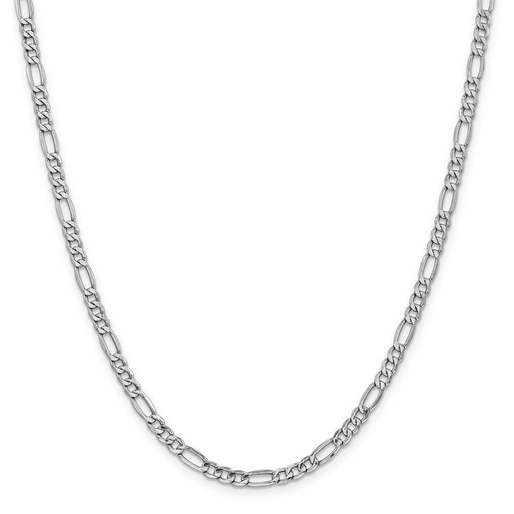 Mens Gold Classics(tm) 4.4mm. White Gold Semi Solid Figaro Necklace